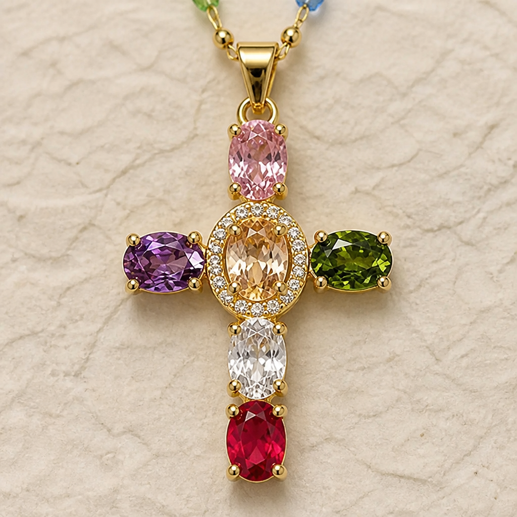 DazzleDrop™ – Multicolor Crystal Cross Pendant Necklace