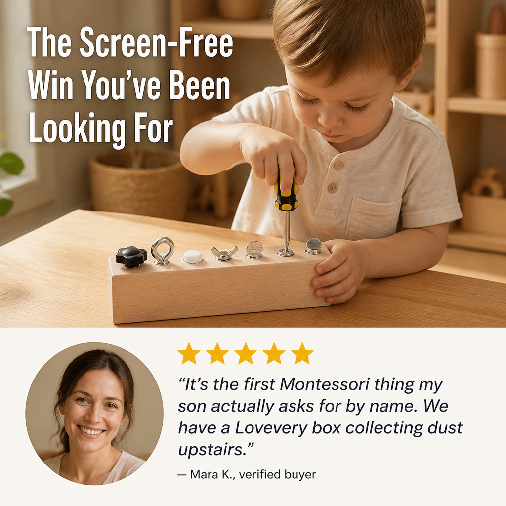 HandiNest™ — Hand Your Curious Toddler Real Tools, Real Screws, Real Focus