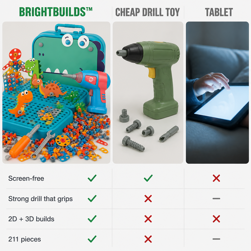 BrightBuilds™ — Swap Screen Time for 211 Pieces and a Real Working Drill