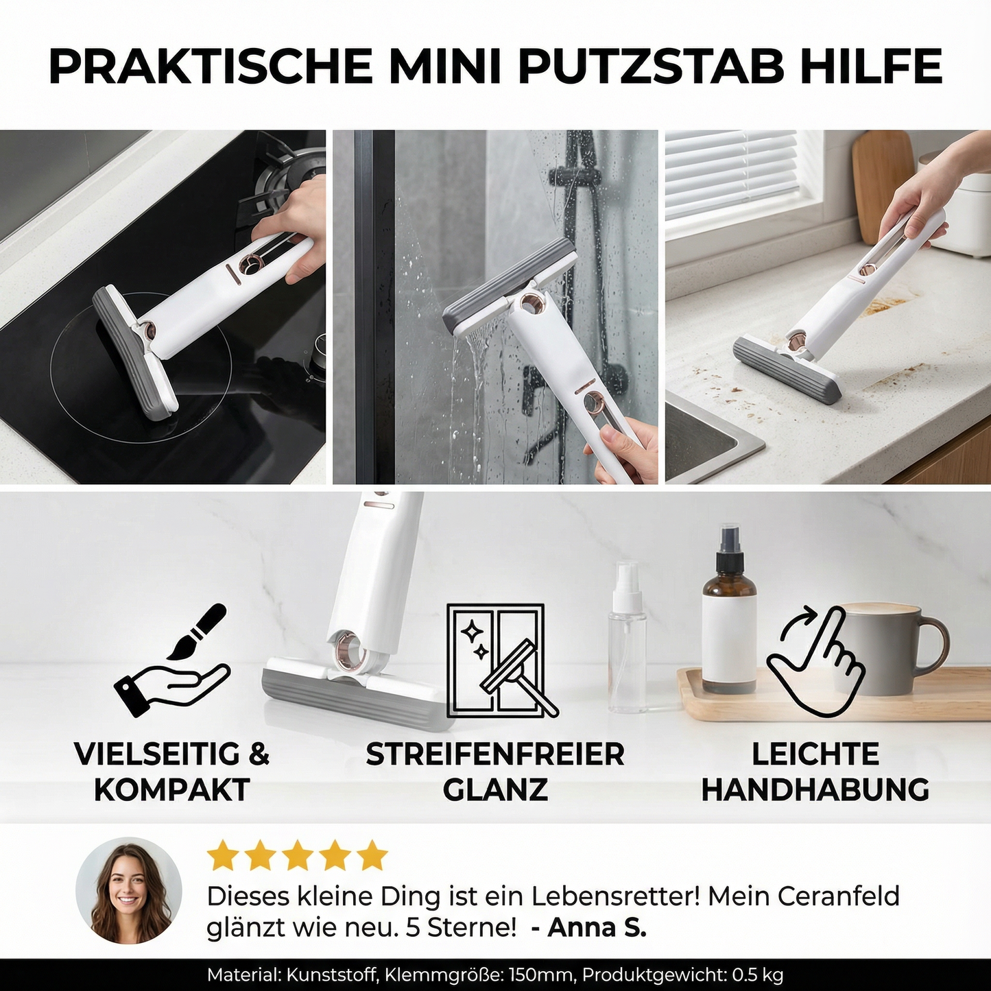 Compact Cleaning Wand with Squeegee