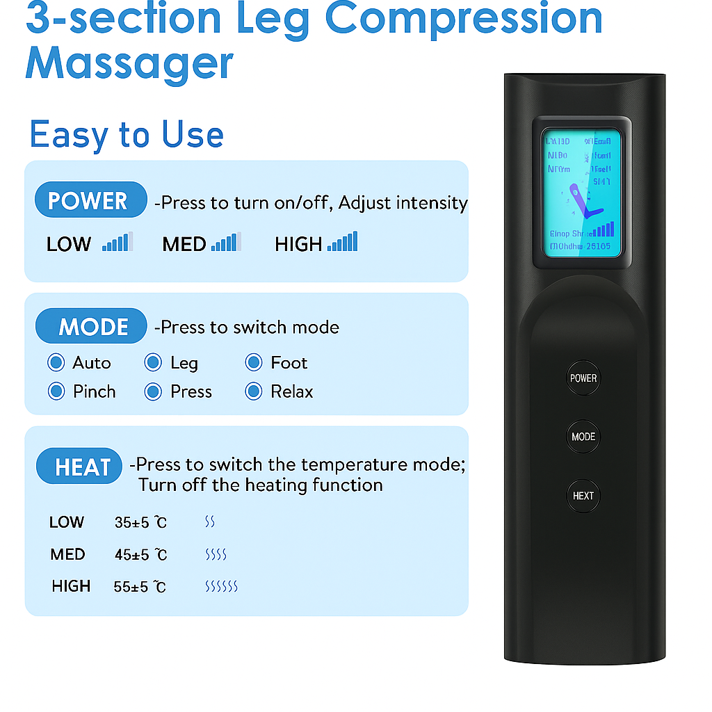 Full Leg Compression Massager Device for Enhanced Blood Circulation