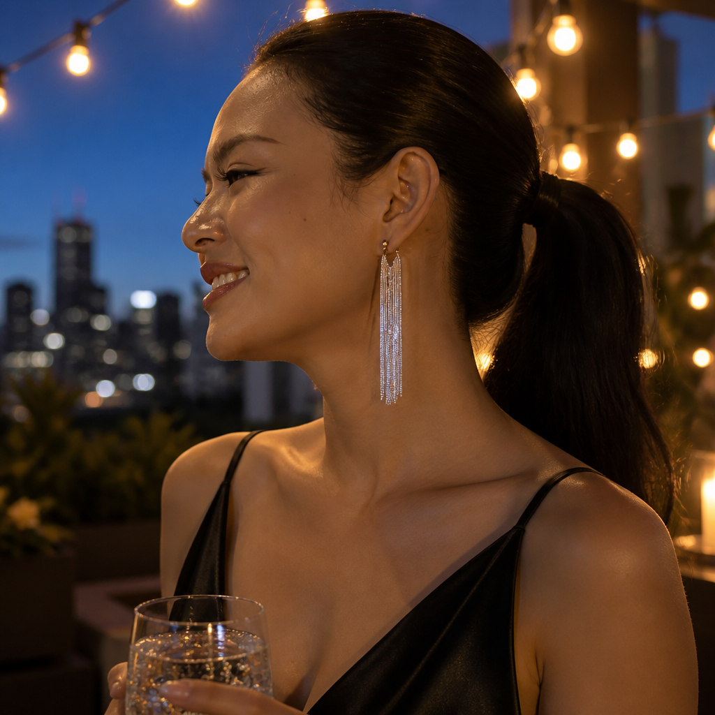 CascadeAura – Shimmering Waterfall Tassel Earrings with Hypoallergenic Finish