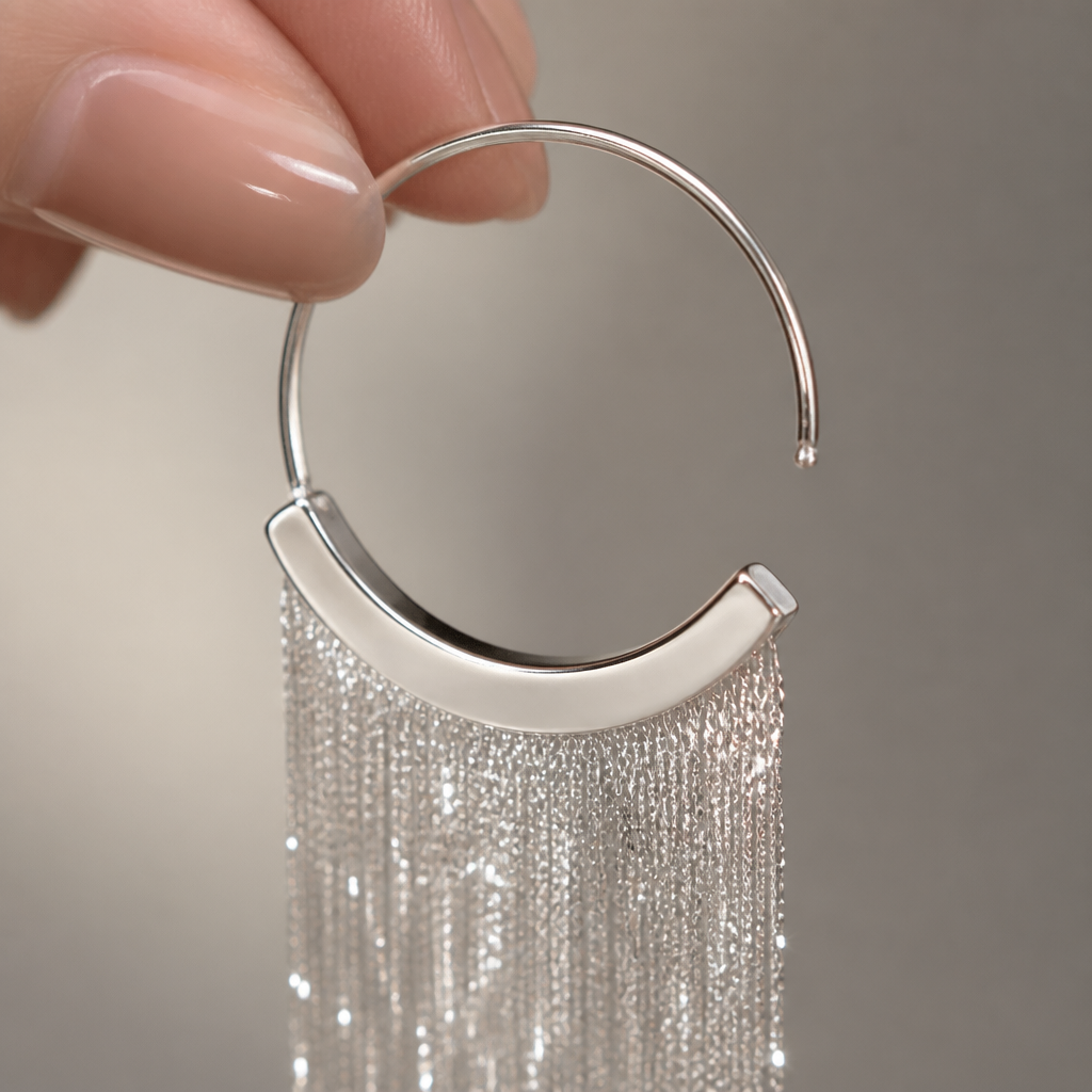 CascadeAura – Shimmering Waterfall Tassel Earrings with Hypoallergenic Finish