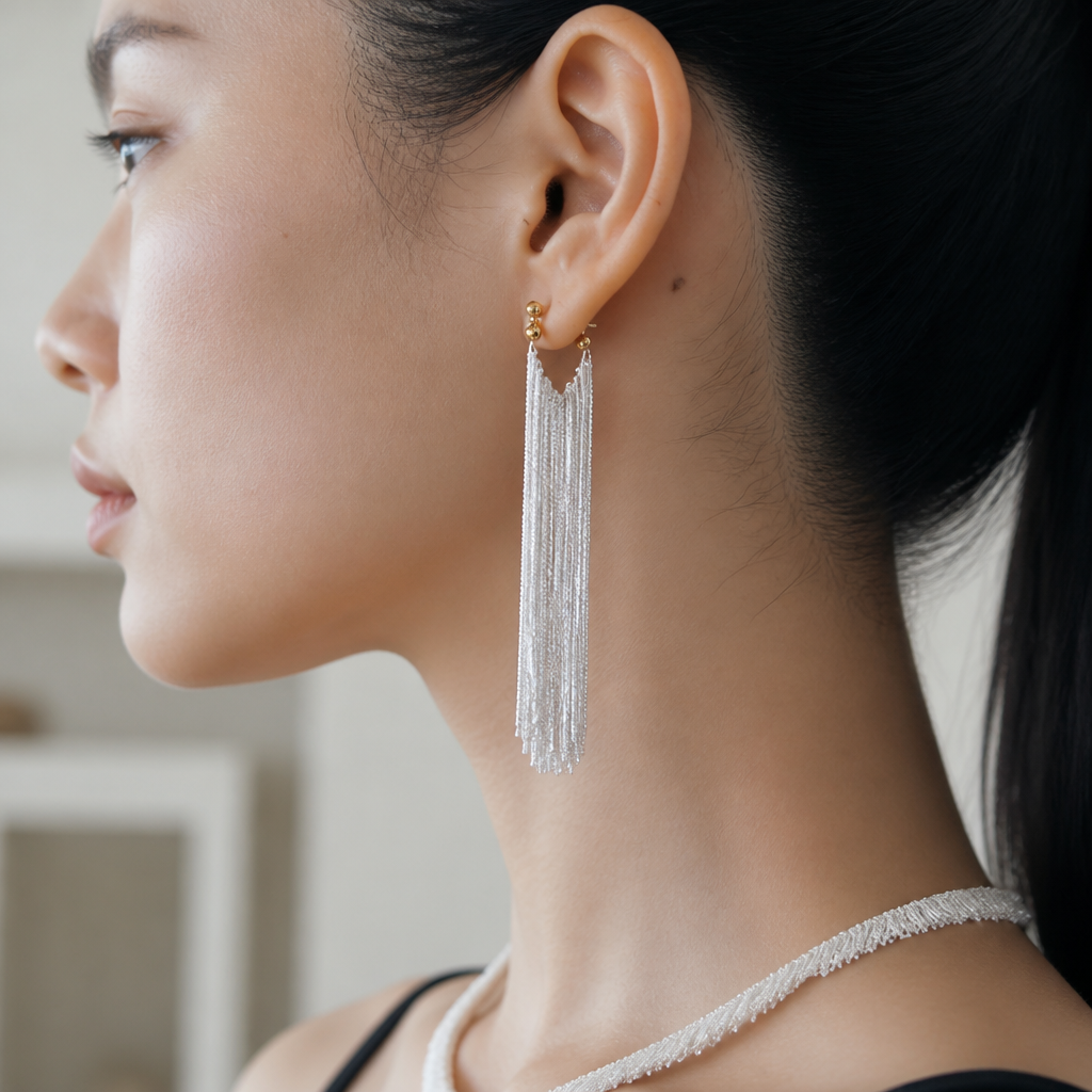 CascadeAura – Shimmering Waterfall Tassel Earrings with Hypoallergenic Finish