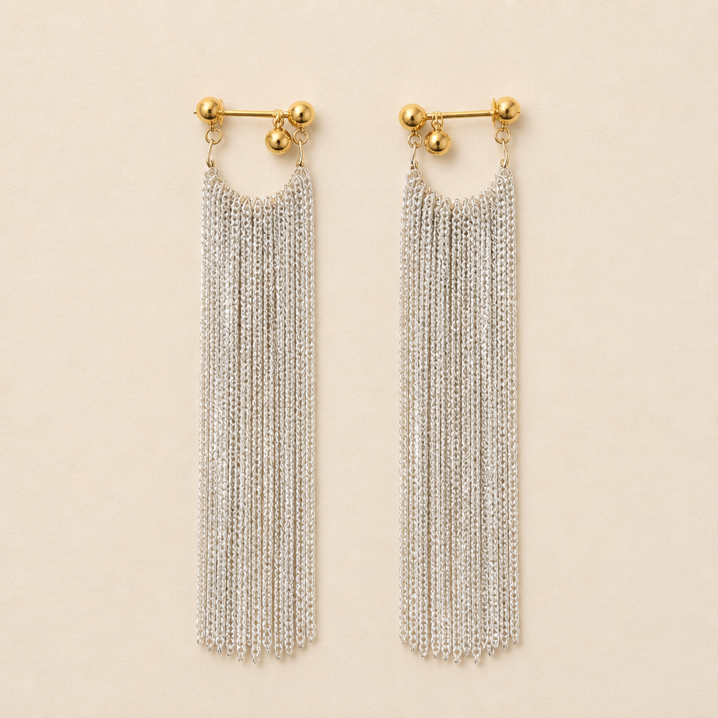 CascadeAura – Shimmering Waterfall Tassel Earrings with Hypoallergenic Finish