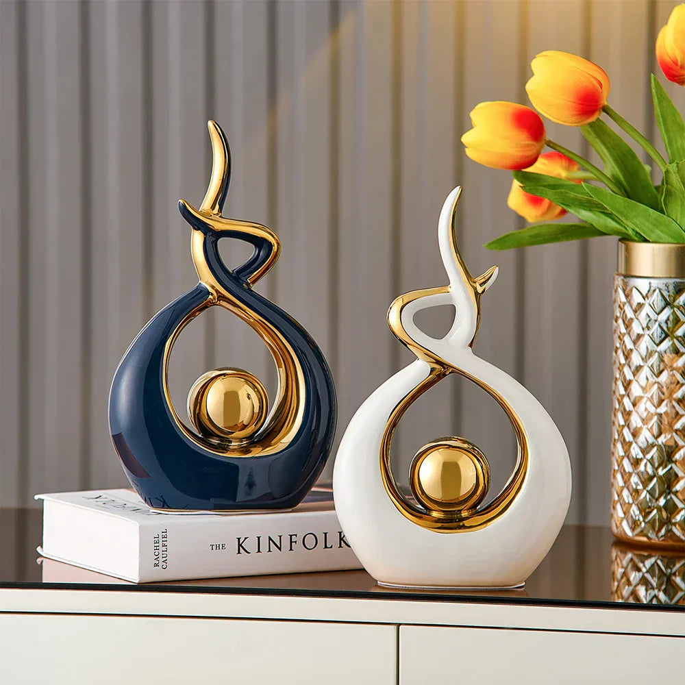 LuxeForm - Abstract Ceramic Sculpture with Gold Accent