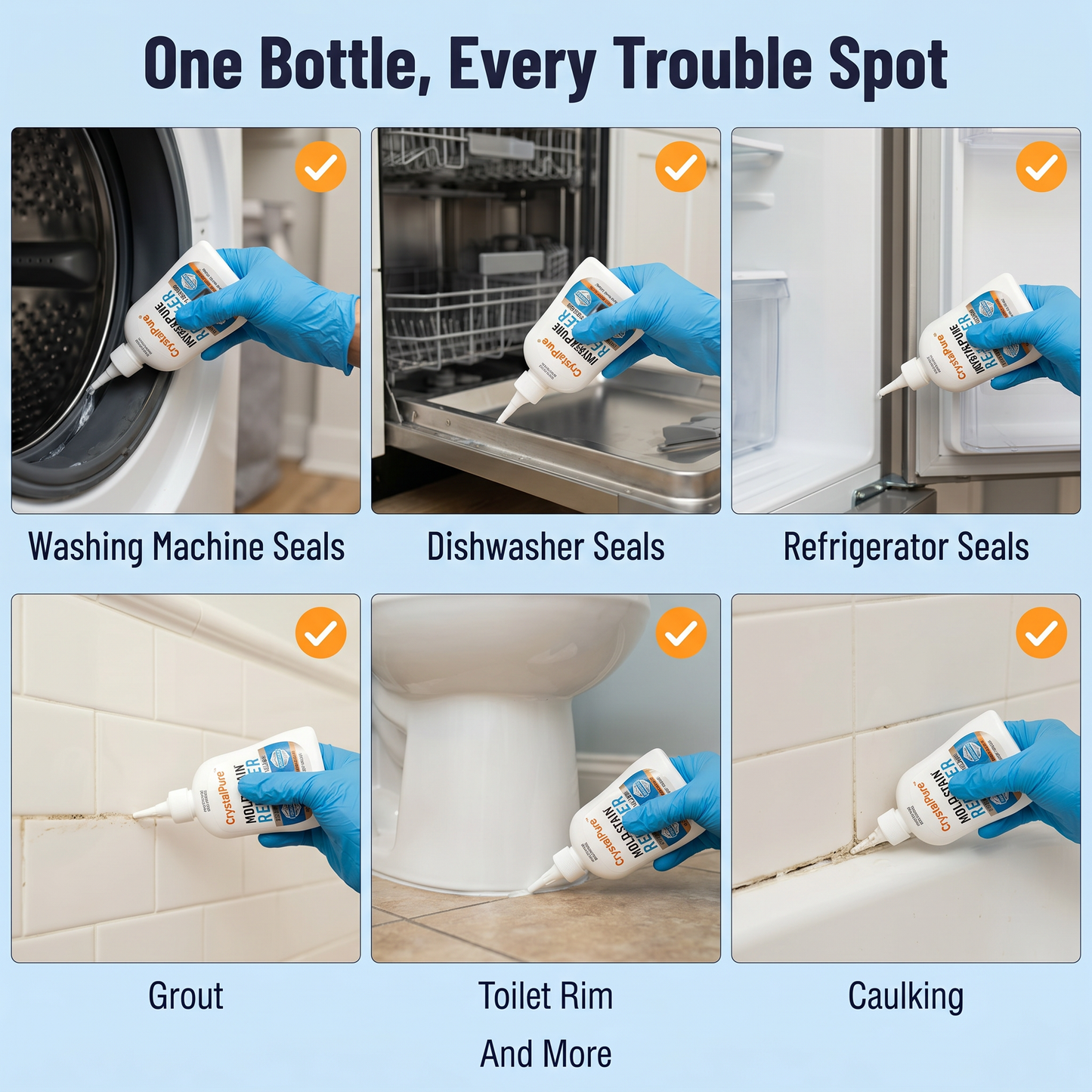 CrystalPure™ — Lift Black Mold From Washing Machine Seals & Grout in Hours