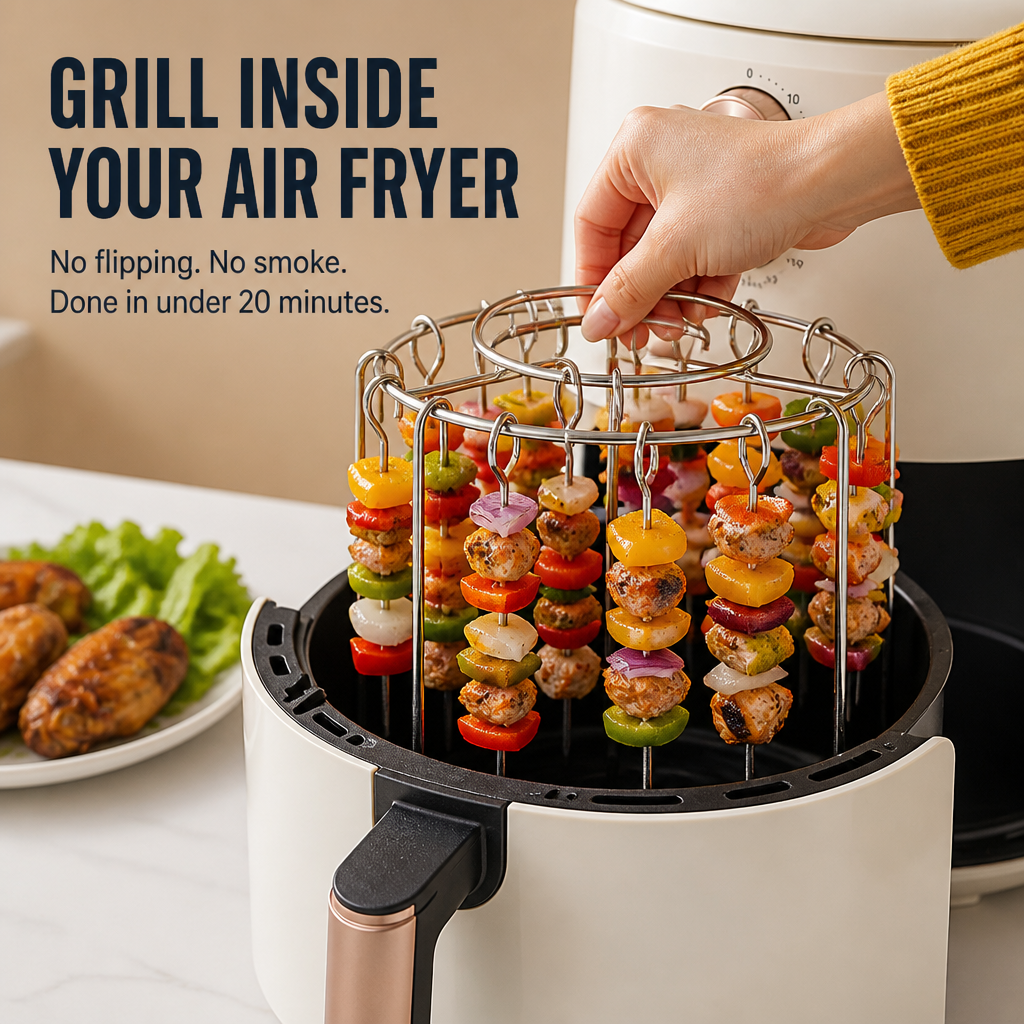 EmberSkew™ — Cook Juicy Skewers and Wings In Your Air Fryer Without Flipping