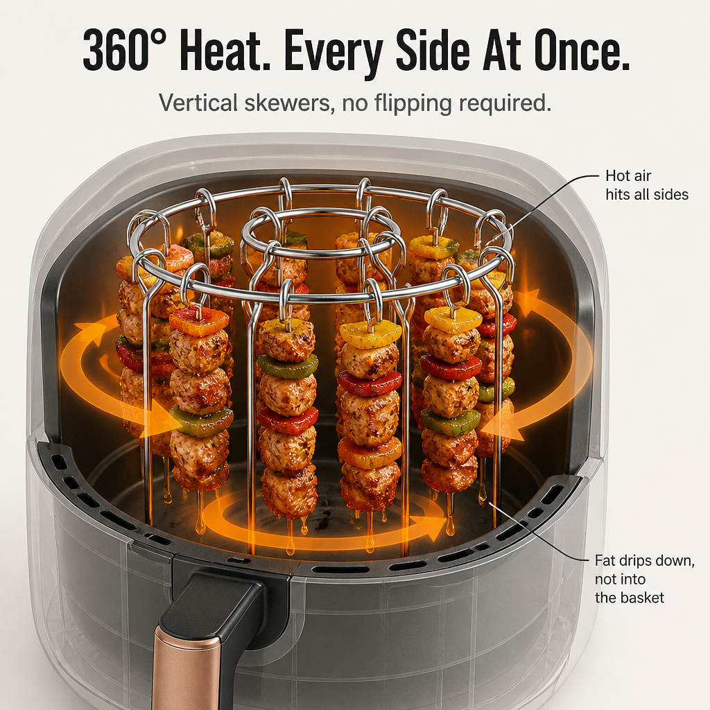 EmberSkew™ — Cook Juicy Skewers and Wings In Your Air Fryer Without Flipping