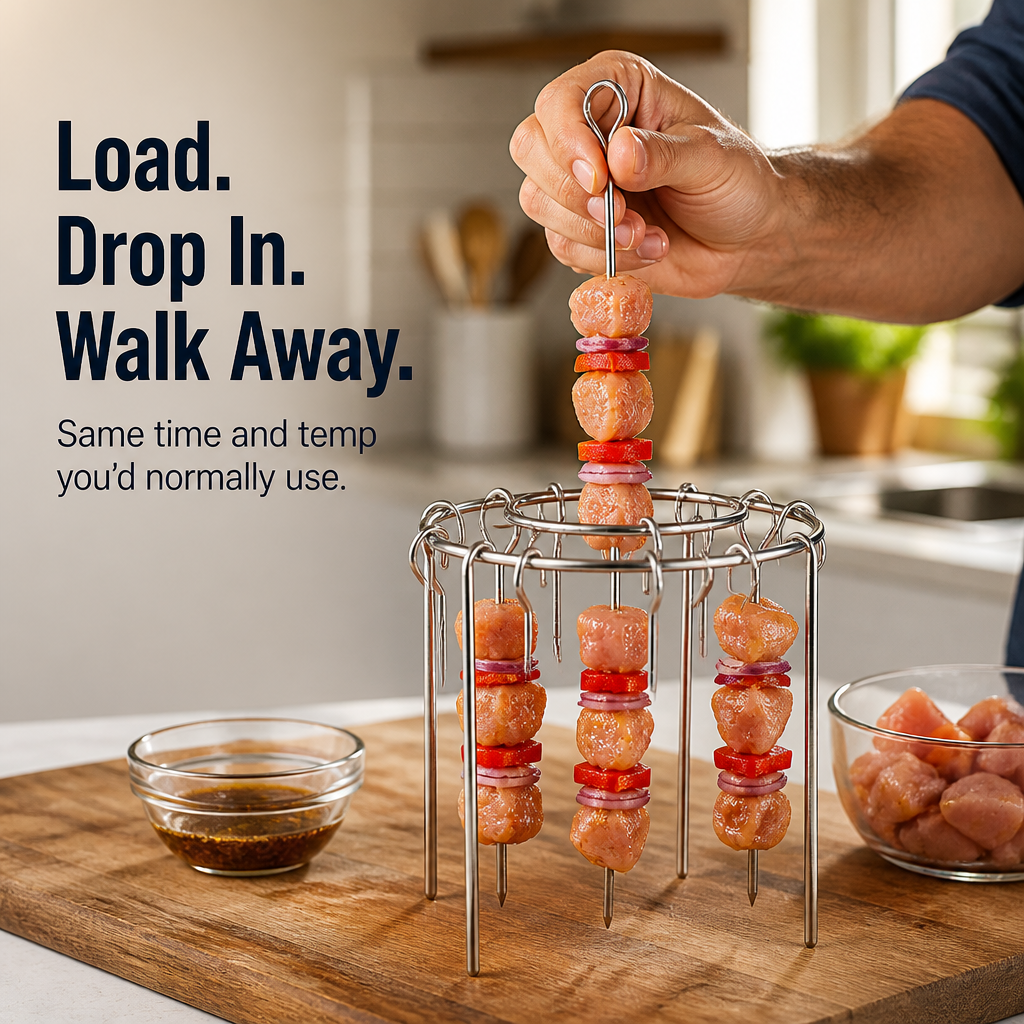 EmberSkew™ — Cook Juicy Skewers and Wings In Your Air Fryer Without Flipping