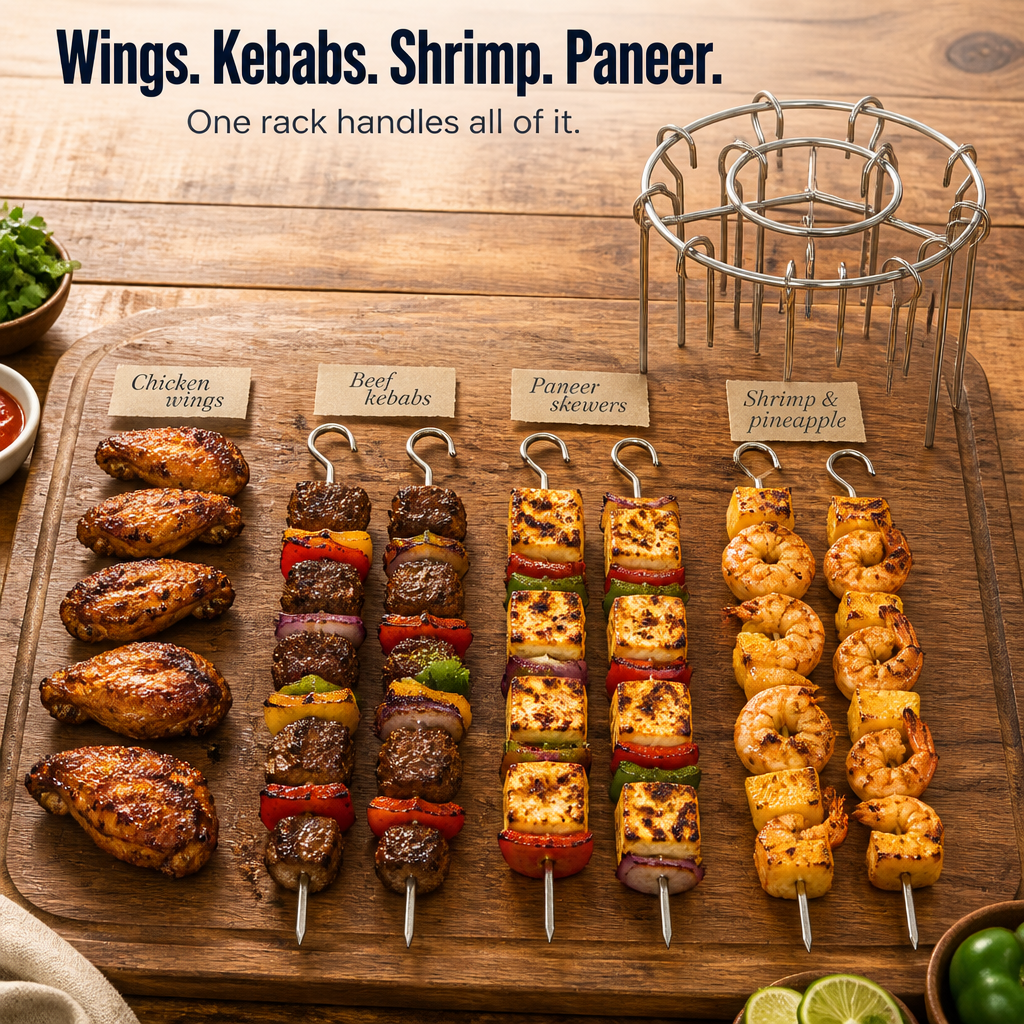 EmberSkew™ — Cook Juicy Skewers and Wings In Your Air Fryer Without Flipping