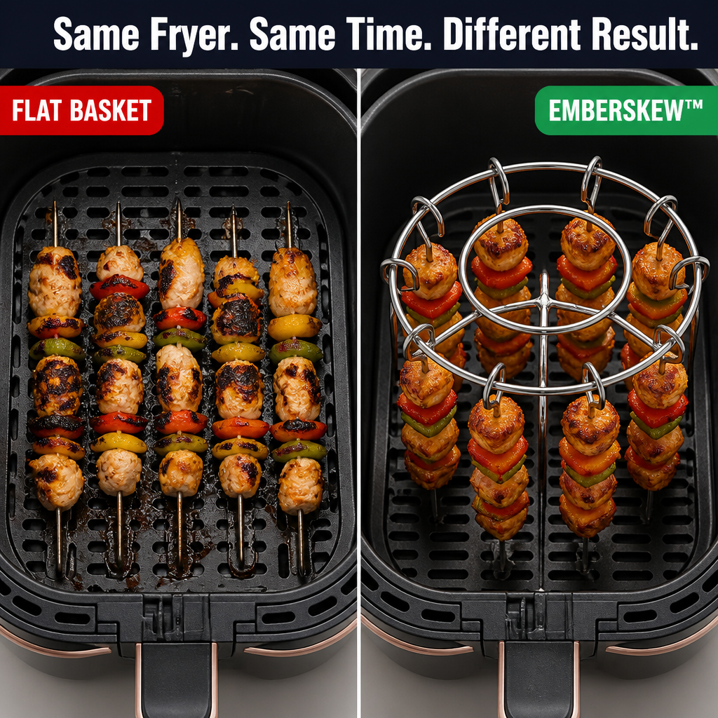 EmberSkew™ — Cook Juicy Skewers and Wings In Your Air Fryer Without Flipping