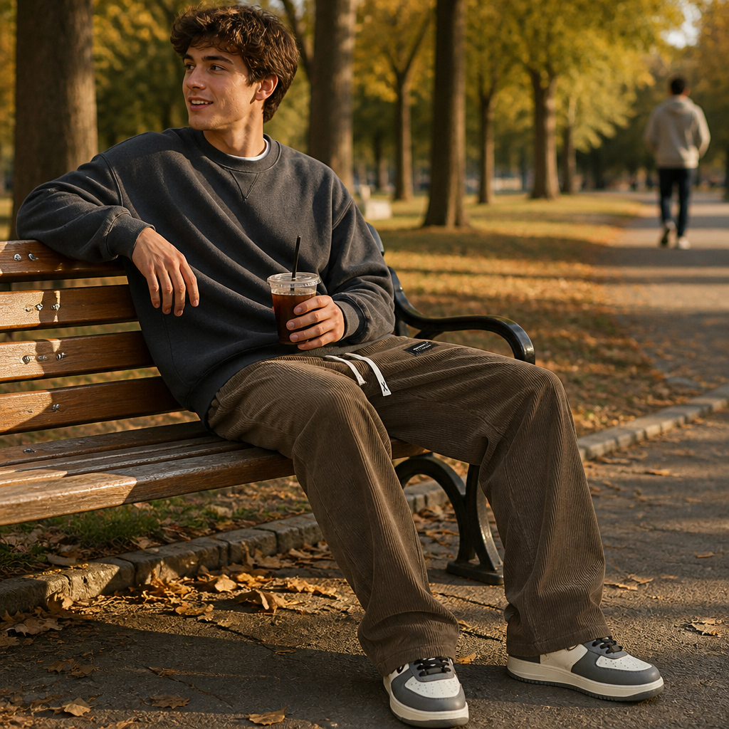 BlazeStride™ – Relaxed Straight-Leg Corduroy Pants with Drawstring Waist