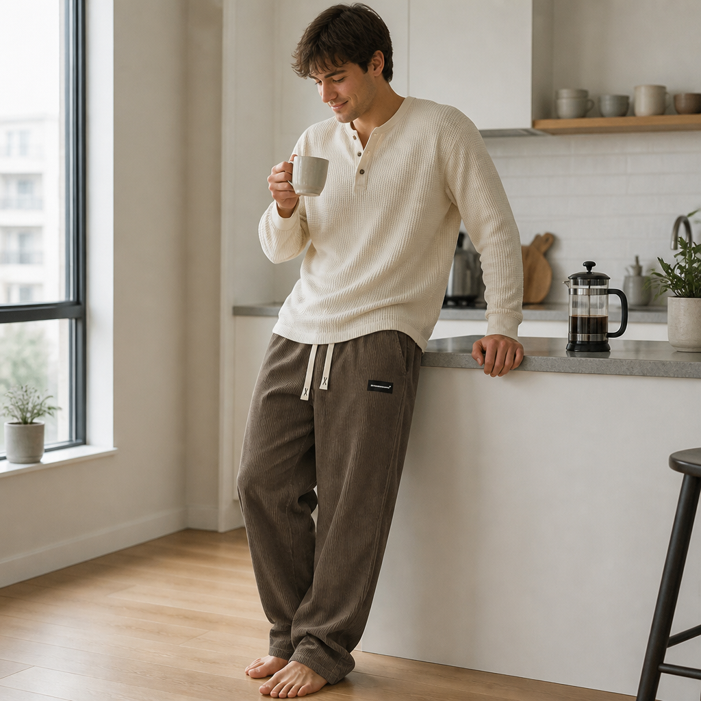 BlazeStride™ – Relaxed Straight-Leg Corduroy Pants with Drawstring Waist