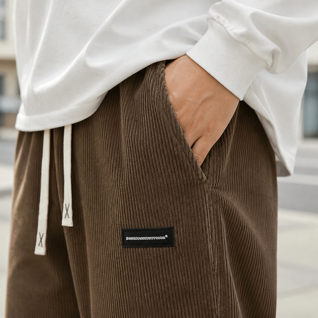BlazeStride™ – Relaxed Straight-Leg Corduroy Pants with Drawstring Waist