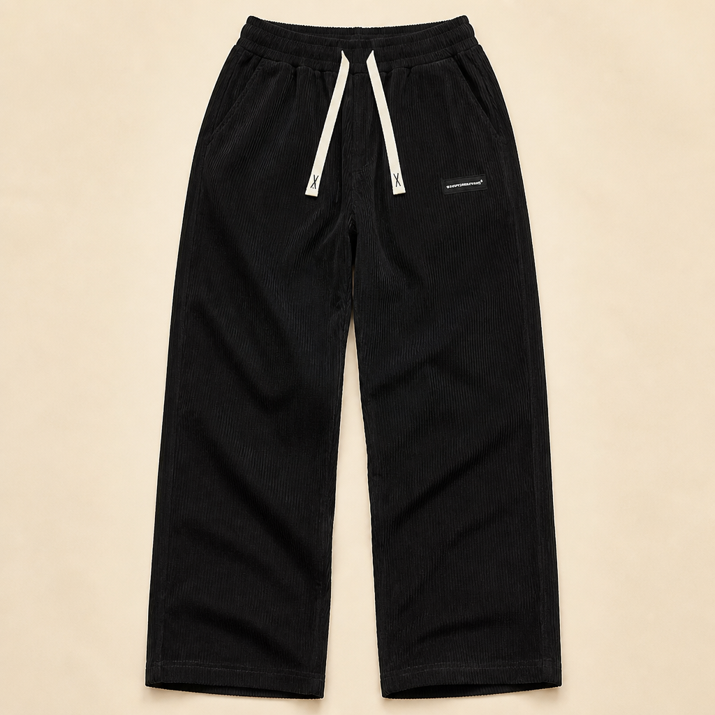 BlazeStride™ – Relaxed Straight-Leg Corduroy Pants with Drawstring Waist