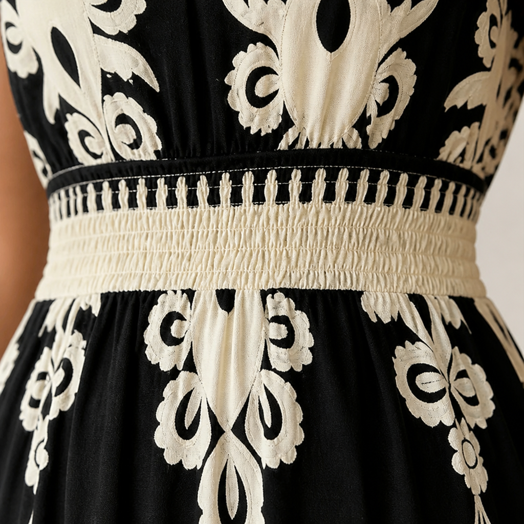 LuminaSway™ – Vintage Baroque Print V-Neck Maxi Dress