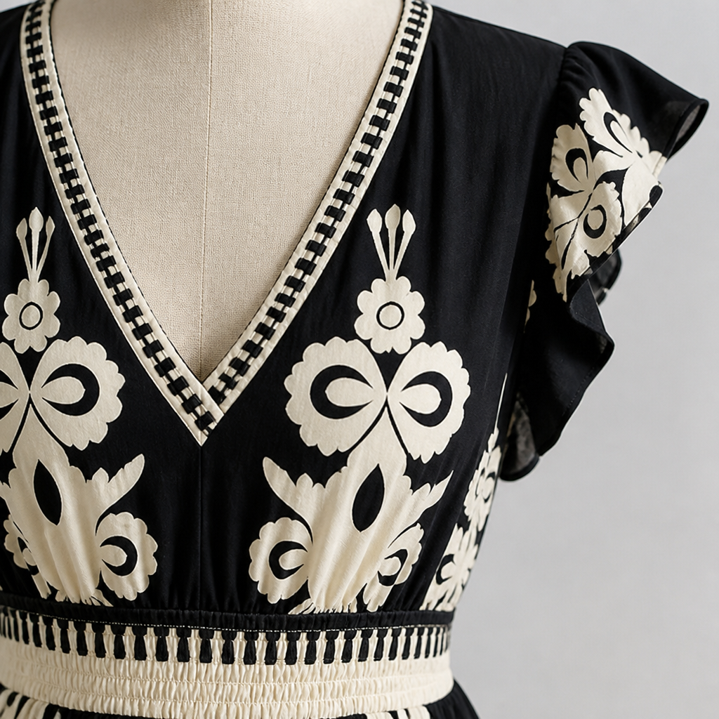 LuminaSway™ – Vintage Baroque Print V-Neck Maxi Dress