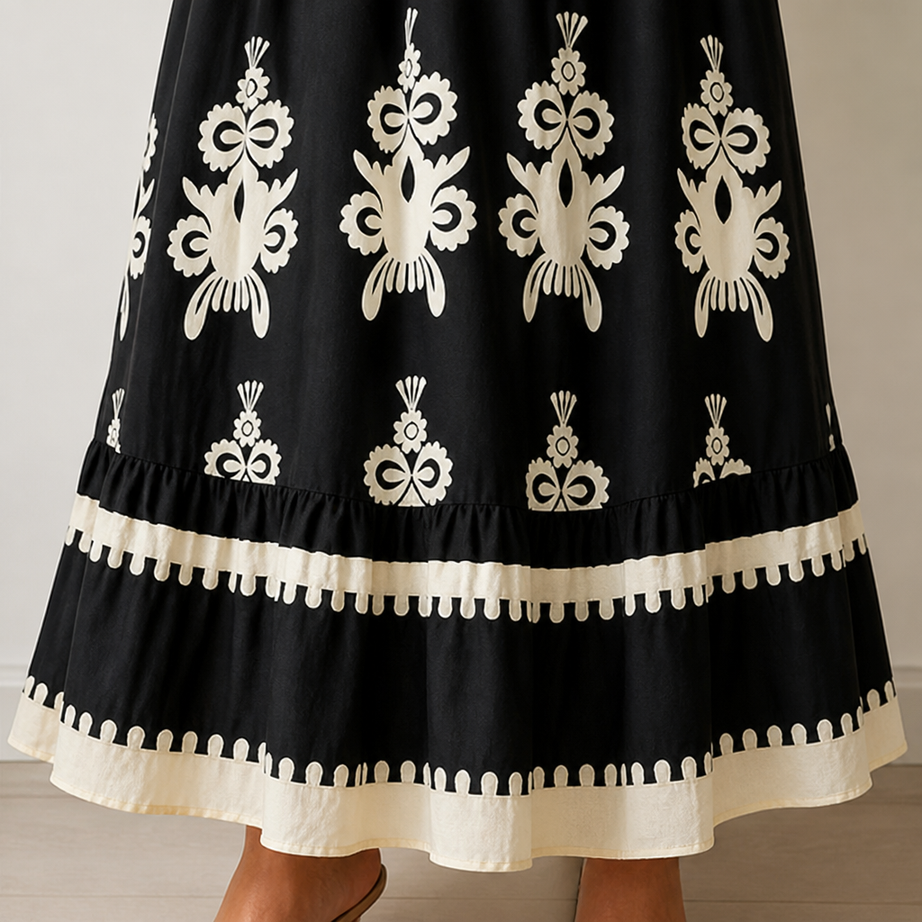 LuminaSway™ – Vintage Baroque Print V-Neck Maxi Dress