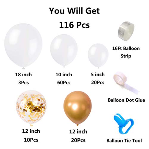 116 Pcs White and Gold Balloon Garland Arch Kit for Wedding Birthday Decorations