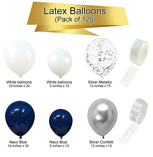 120 pcs Silver Blue Balloons Garland Kit for Bridal Shower Wedding