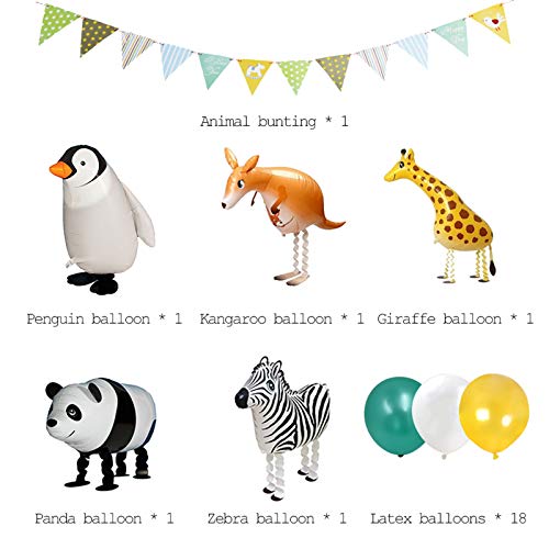 Jungle Safari Party Decorations-Walking Animal Balloons & Multicolor Triangle Flag Banner