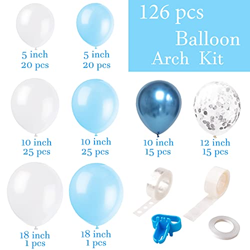 126 pcs Blue and White Balloon Garland Arch Kit for Baby Shower Birthday Wedding