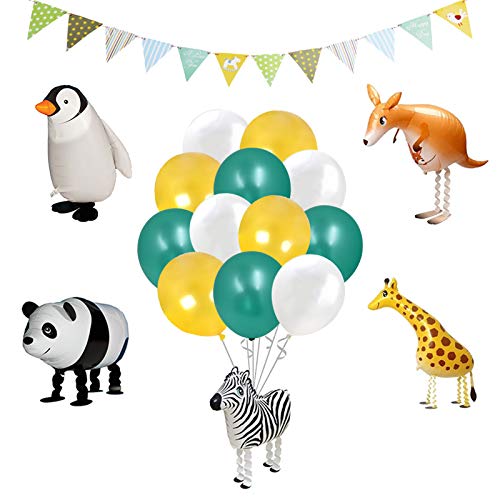 Jungle Safari Party Decorations-Walking Animal Balloons & Multicolor Triangle Flag Banner