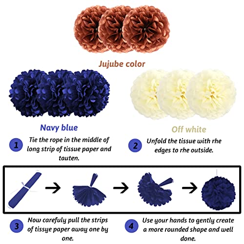 Navy Blue Rose Gold Birthday Party Decorations with Happy Birthday Banner Paper Pom Poms Balloons