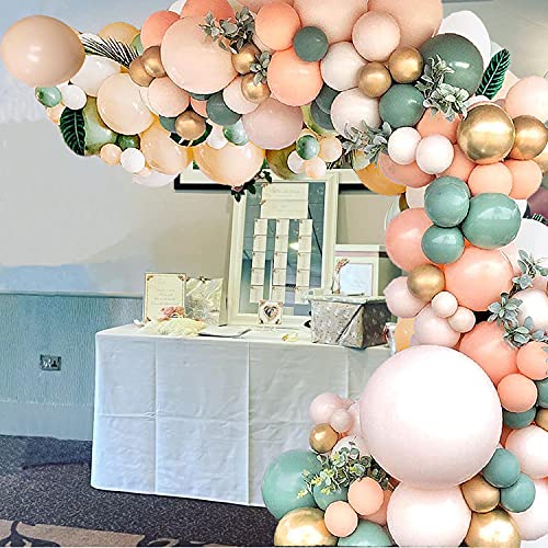 140Pcs Sage Green Peach Blush Pink Balloon Garland Arch Kit for Baby Bridal Shower