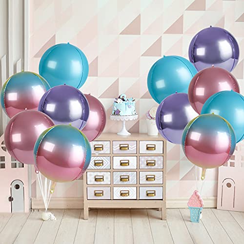 Rainbow 4D Balloons 6Pcs 18 inch Mylar Foil Balloons Round for Birthday Bridal Shower