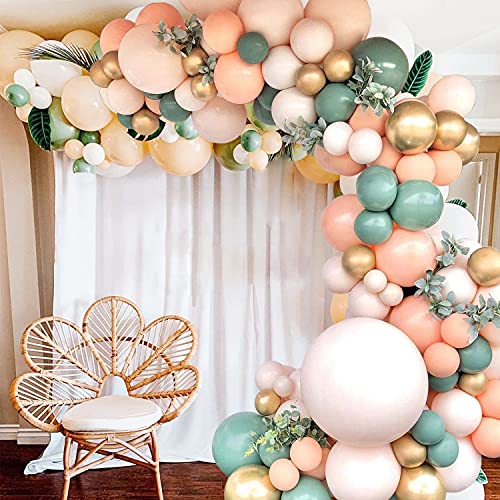 140Pcs Sage Green Peach Blush Pink Balloon Garland Arch Kit for Baby Bridal Shower