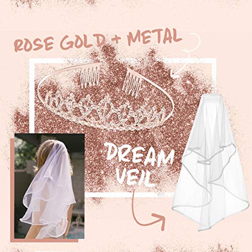 Bachelorette Party Decorations Rose Gold Glitter Kit -Bride to Be Sash, Tiara, Veil