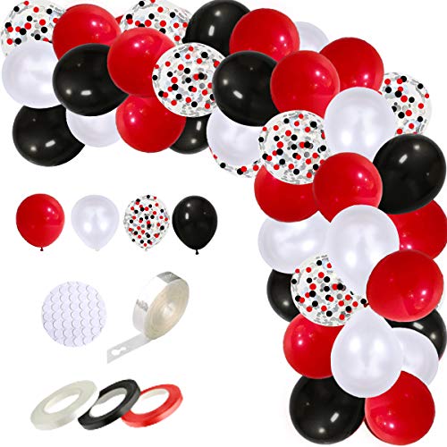 DIY Red Black White Balloon Garland Arch Kit - Red White Black Party Balloons 16ft Arch Strip for Circus BBQ Casino Poker Quinceanera Graduation Baby Shower Birthday Party Decorations