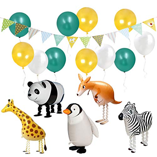 Jungle Safari Party Decorations-Walking Animal Balloons & Multicolor Triangle Flag Banner