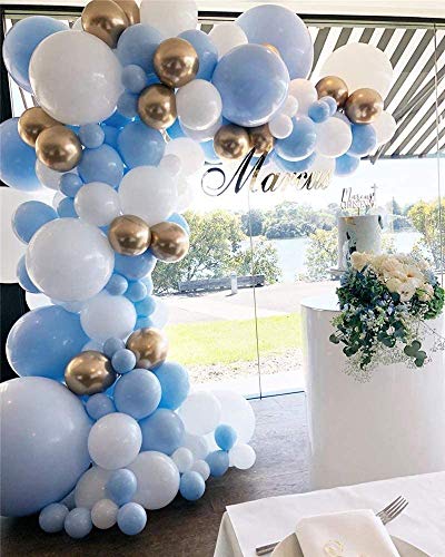 128pcs Blue White Gold Chrome Balloon Arch for Wedding Bridal Shower Birthday Decorations