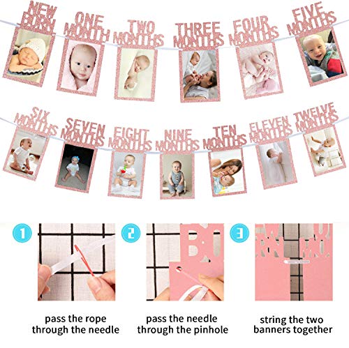 Rose Gold 1st Birthday Baby Photo Banner for First Birthday Party Decoration