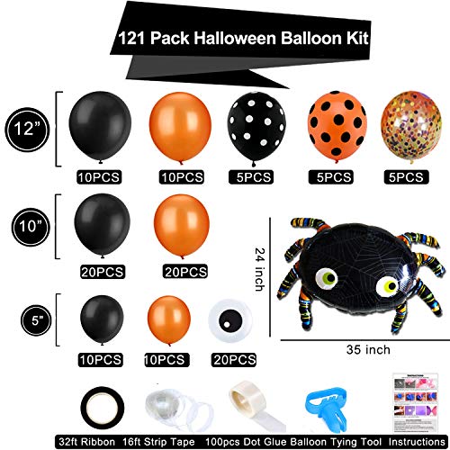 121pcs Halloween Balloon Arch Garland Kit with Black Orange Confetti Balloons