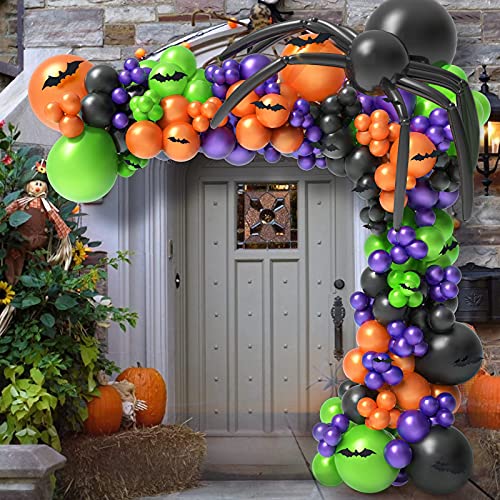 186Pcs Halloween Balloon Garland Arch kit with Spider Balloons for Halloween Theme Party Decorations