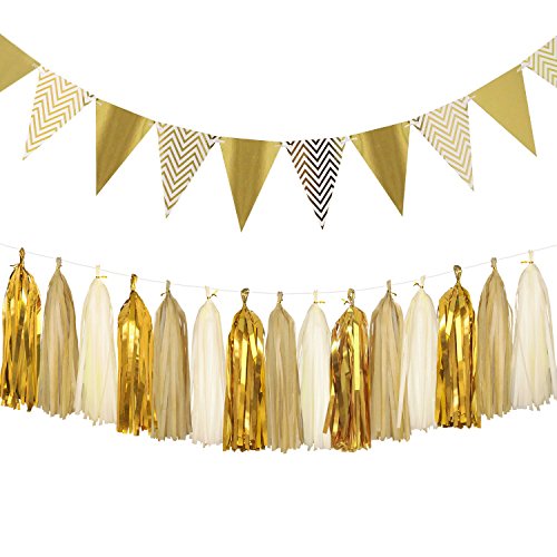 Sparkly Paper Banner Triangle Flags Bunting for Baby Shower, Birthday Party Decorations