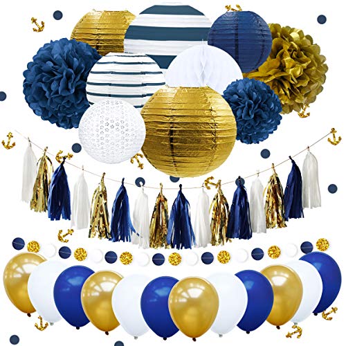 Royal Blue Tissue Pom Poms Flower Glitter Anchor Confetti Tassel Garland for Party Balloon for Graduation Wedding