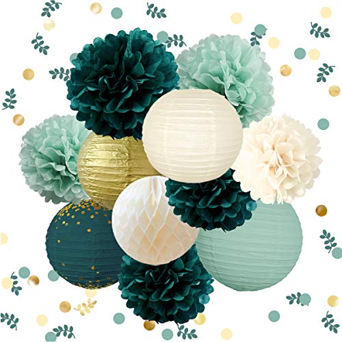 12PCS Green Hanging Tissue Pom Poms Wedding Bridal Shower Party Decorations