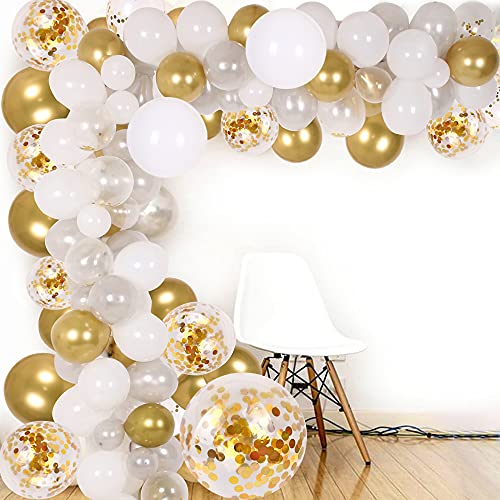 133Pcs White and Gold Balloon Arch for Weddings Bridal Shower Decorations