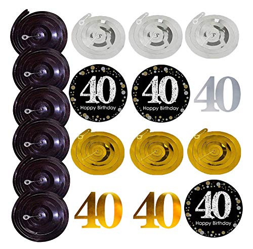 Gold Glittery Happy 40th Birthday Banner for 40th Anniversary Decorations