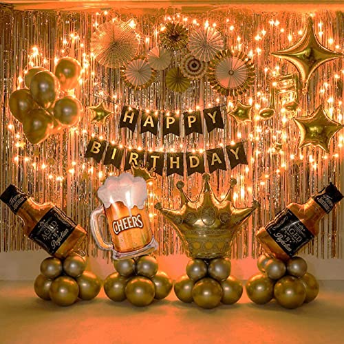 Birthday Party Decoration Gold Background Balloons Set With String Light