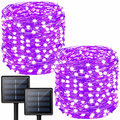 2 Pack Purple Halloween Lights LED Solar String Lights Outdoor Halloween Decorations