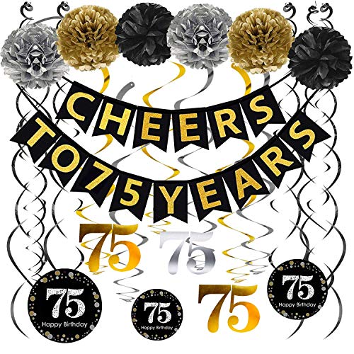 Gold Glittery 75th Birthday Party Decorations Banner