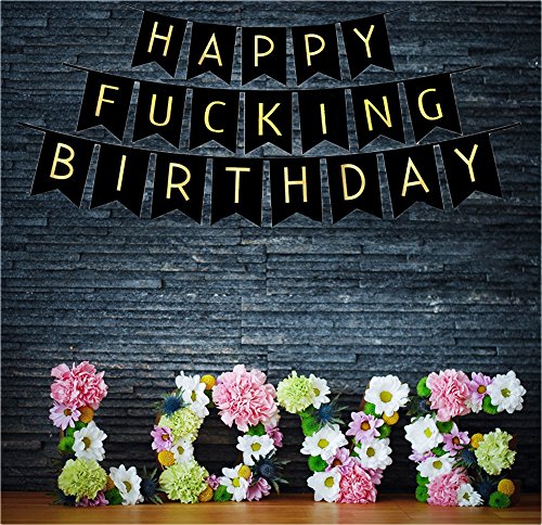 Black Happy Fucking Birthday Bunting Banner for Birthday Decorations