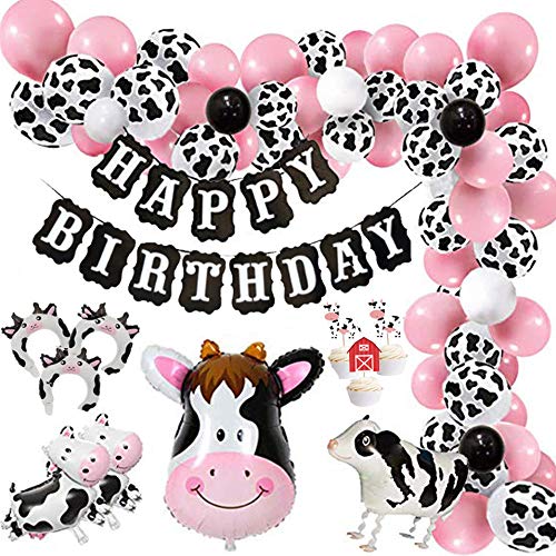 85pcs Funny Cow Party Balloon Arch Decorations with Happy Birthday Banner