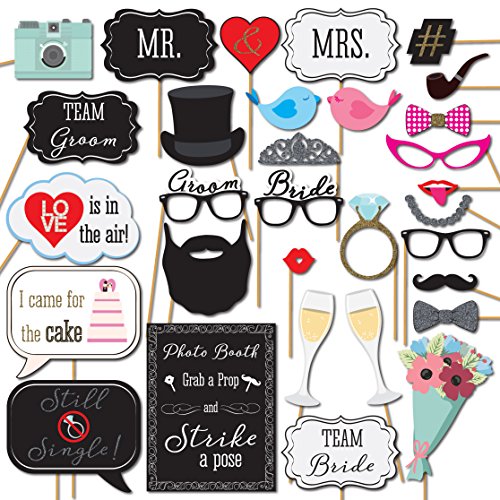 31 Printed Pieces Wedding Photo Booth Props for Wedding Decorations